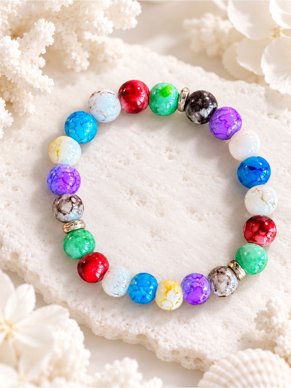Multicolor Gemstone Bead Stretch Bracelet - Vibrant Color Mix